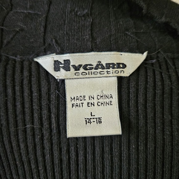 Vintage 90s Y2K Nygard Collection Black Ribbed Embellished Silk Sweater Top L - Picture 9 of 10